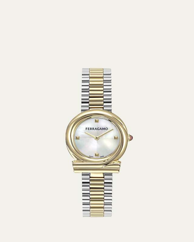 Gancini Twisted 28MM Two Tone Mother of Pearl Watch